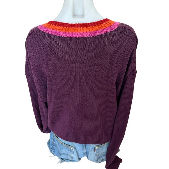 Marine Layer Burgundy Oversized Sweater LARGE V-Neck Preppy Cotton Wool $148 - Picture 9 of 11